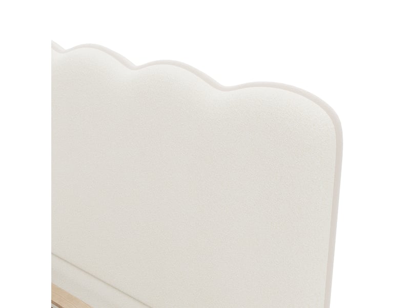  Lit enfant 90x200 cm en bouclé blanc, lit simple avec pieds en bois massif et sommier, sans matelas  - Conforama E