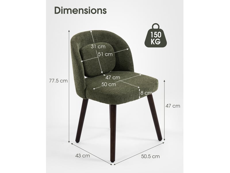  Lot de 2 chaises de salle à manger 46 x 46 x 77,5 cm vert foncé, bois d'hévéa avec soutien lombaire  - Conforama C