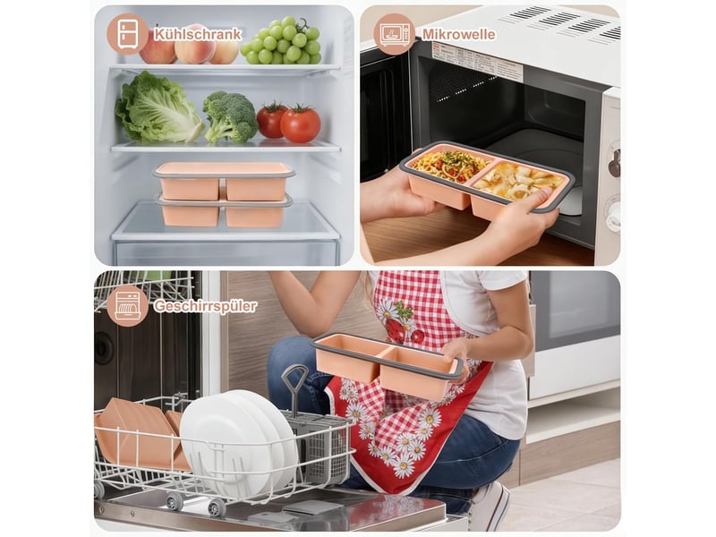  Moule à soupe en silicone avec couvercle, boîte à lunch compartimentée, 2 compartiments, 1000 ml, ensemble de 2 pièces, rose ZYS01844LHY - Conforama C