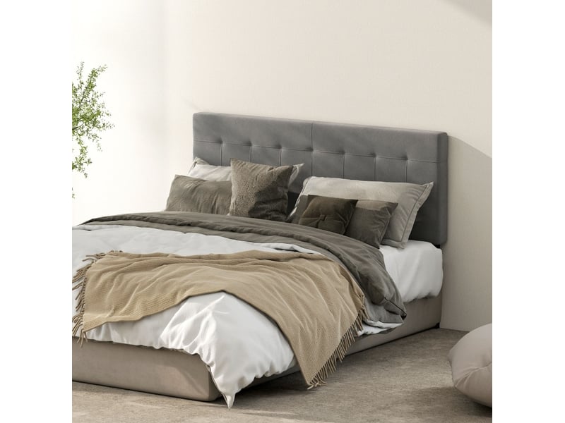  Tête de lit réglable 140 x 10 x 106 à 126 cm grise, tissu aspect velours, pieds métal pour lit 135 ou 140 cm  - Conforama E