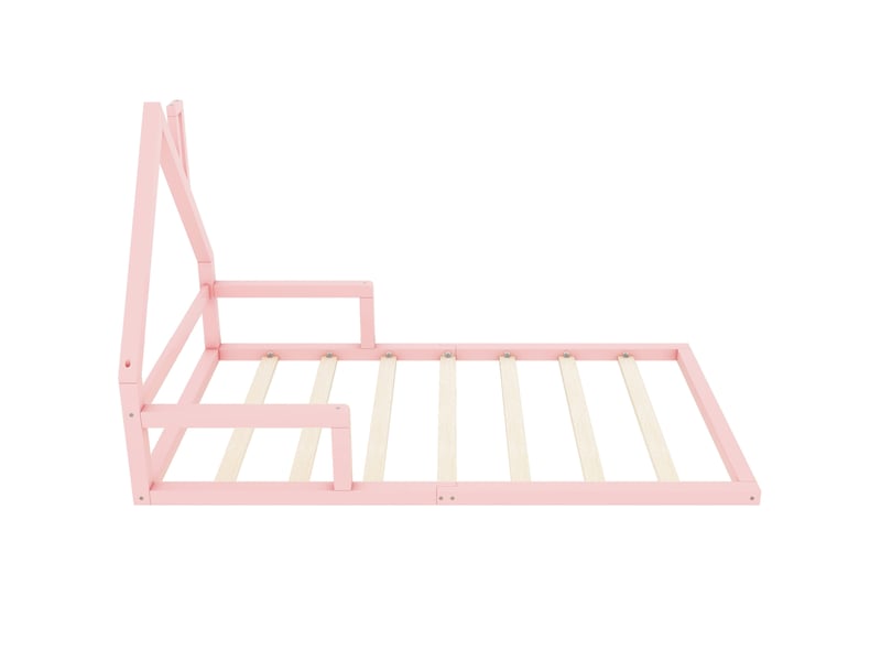  Lit cabane enfant 90x200 cm rose en pin et mdf, sommier à lattes  - Conforama R