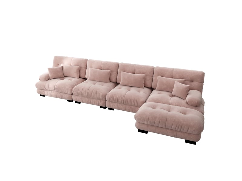  Canapé d’angle modulaire 406x145x81 cm 4 places avec ottoman mobile tissu rose  - Conforama A