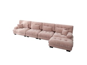 Canapé d’angle modulaire 406x145x81 cm 4 places avec ottoman mobile tissu rose