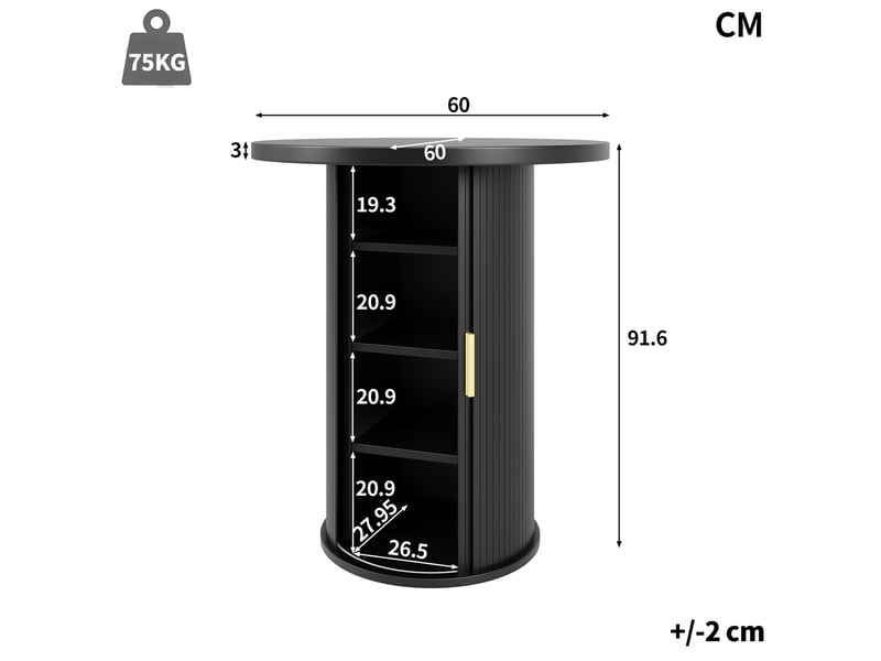  Meuble bar rond avec 1 porte coulissante et 4 étagères de rangement, en mdf et métal, pour salon, 60 × 60 × 91,6 cm  - Conforama D