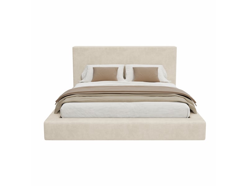 Lit 2 places 180x200 cm – beige – cadre capitonné en tissu chenille avec sommier, sans matelas - Conforama A