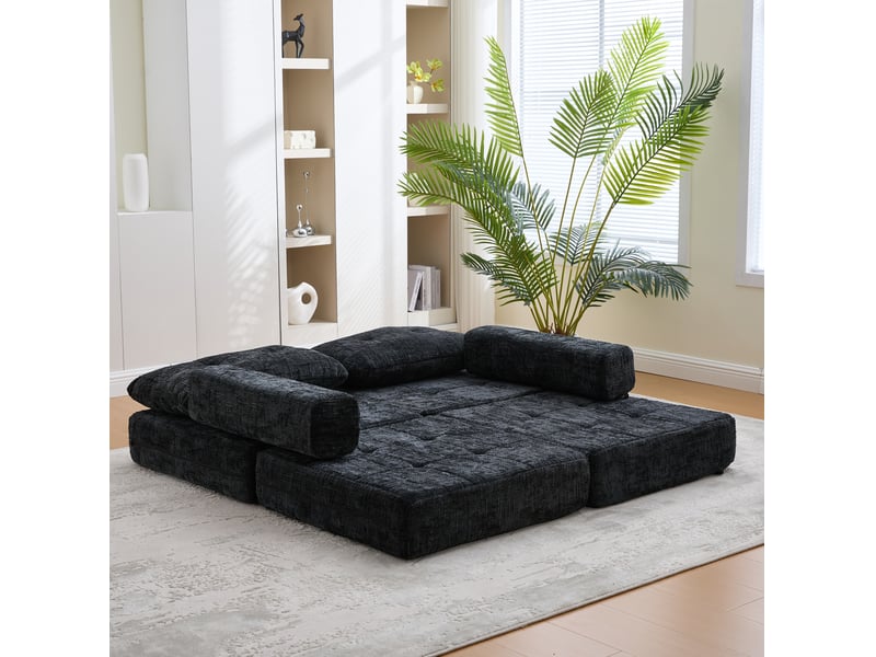  Fauteuil-lit modenvie pliant en chenille noir 79 x 79 x 57 cm  - Conforama D