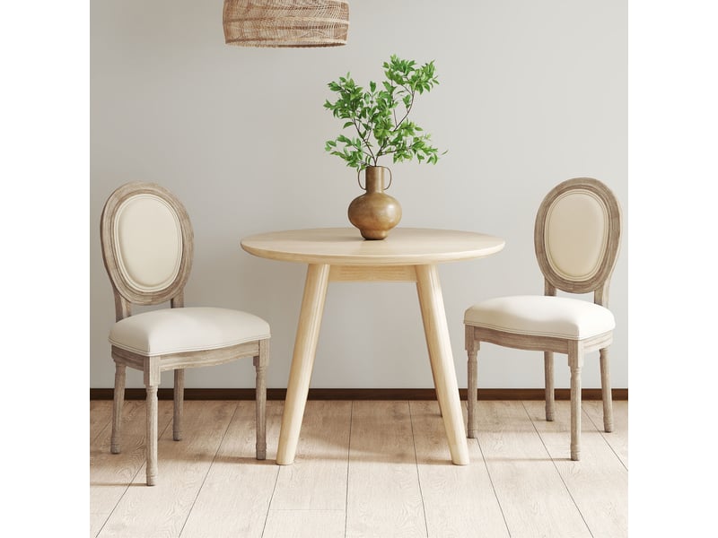  Lot de 2 chaises de salle à manger - chaise de salon médaillon style louis xvi aspect lin crème  - Conforama D