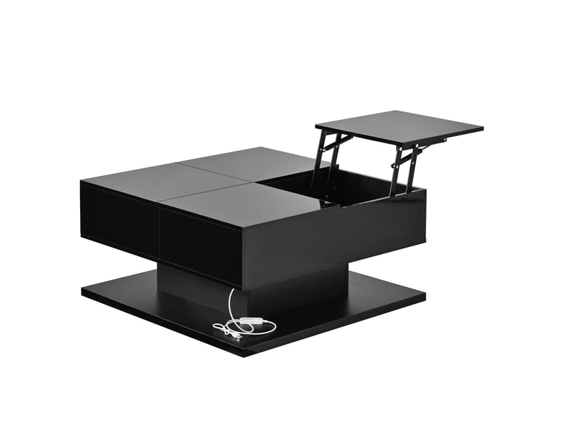 Table basse 72 x 72 x 35 cm noire en mdf et panneau de particules, plateau relevable et led par application - Conforama D