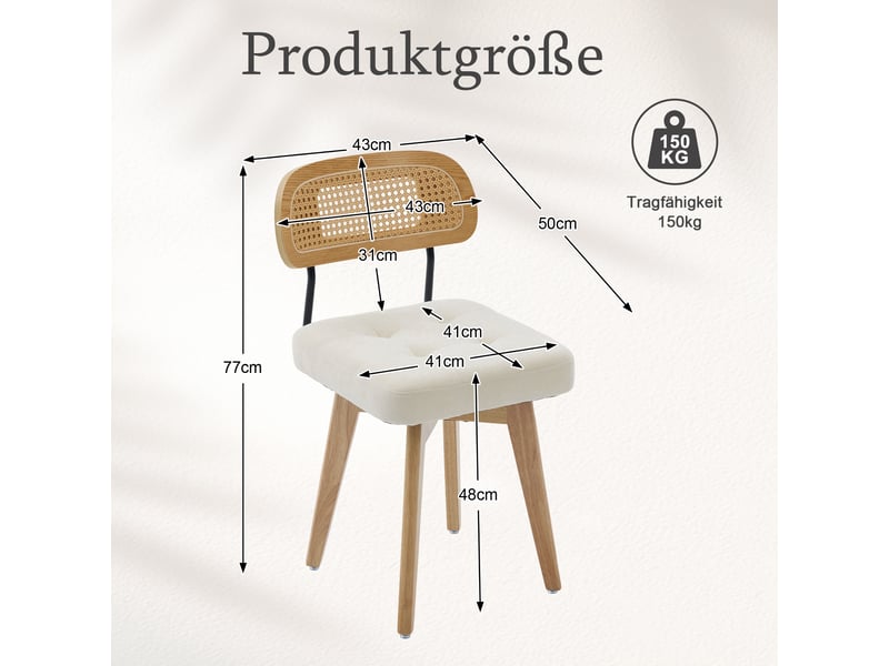  Chaise pivotante 360° lot de 2, chaises de cuisine style mid-century moderne, dossier tressé et assise rembourrée beige chenille  - Conforama C