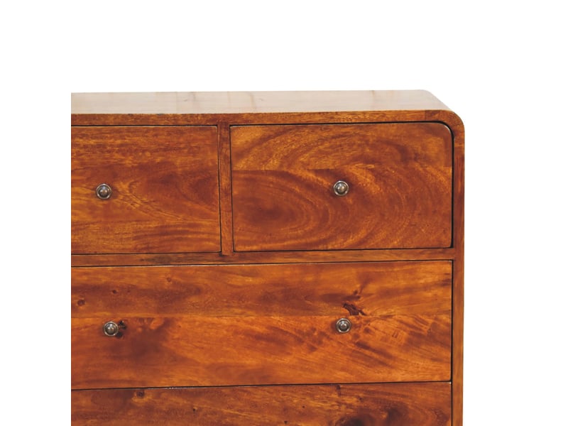 Artisan furniture commode incurvée en bois massif, finition châtaignier, 2 petits et 3 grands tiroirs  - Conforama D