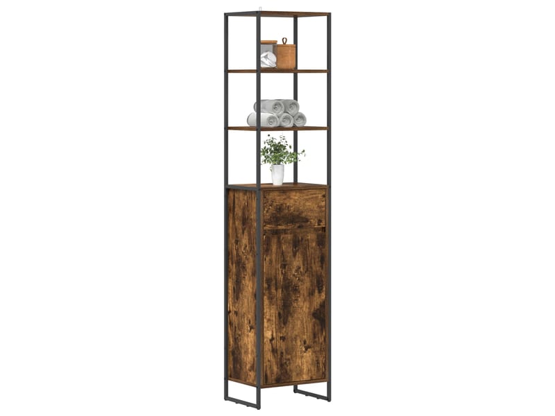  Cabinet de salle de bain, meuble de rangement chêne fumé 40x30x180 cm  - Conforama C