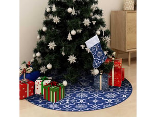 Jupe de sapin de noël de luxe avec chaussette bleu 150 cm tissu