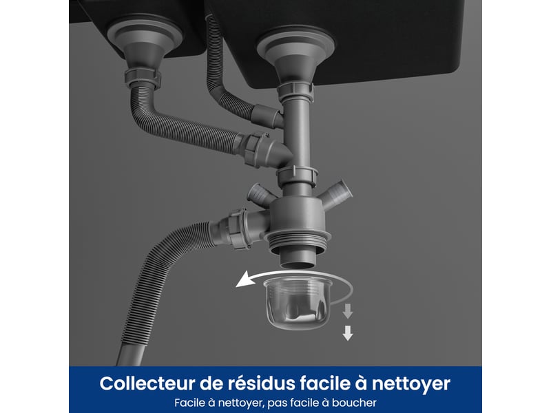 Cecipa max évier avec trou de robinet - évier de cuisine en granit 86x45cm - évier 1,5 bac - avec panier égouttoir et système d’évacuation - 80 % sable de quartz - noir - Conforama E