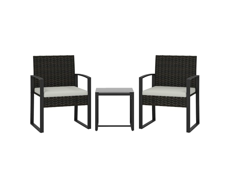  Salon de jardin 2 pièces ensemble de jardin en rotin 2 chaises de jardin table basse incluse coussins amovibles blanc crème  - Conforama E