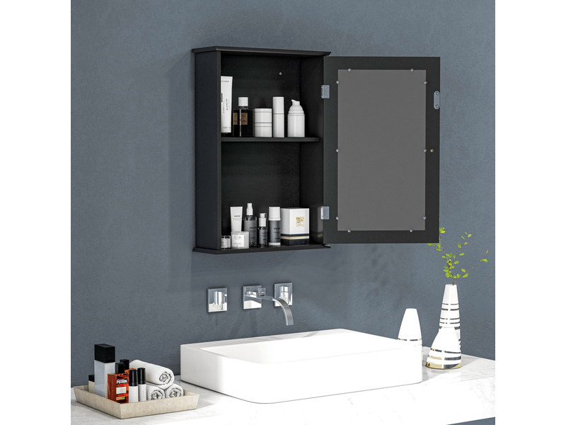  Armoire de salle de bain avec miroir et fermeture magnétique,meuble mural en bois gain de place,41x14x60cm,noir  - Conforama C