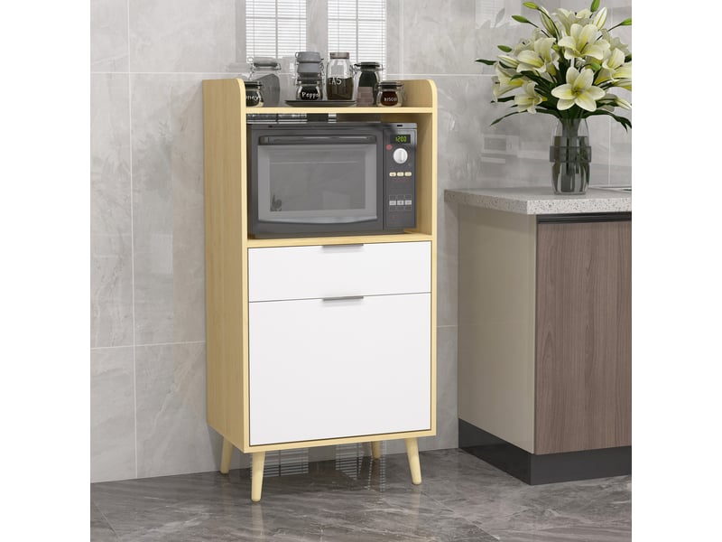 Meuble desserte de cuisine pour micro-ondes avec placard tiroir réglable étagère 58 x 40 x 118 cm naturel et blanc - Conforama A