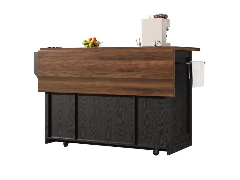  Îlot de cuisine mobile à plan de travail extensible avec prises et usb, noir  - Conforama A