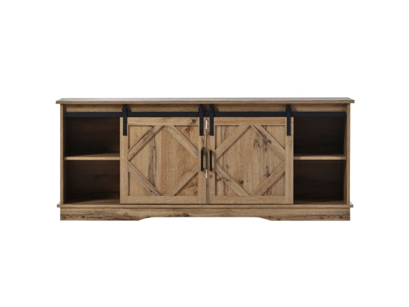  Meuble tv l.150 cm avec 2 portes coulissantes classiques en marron meuble tv bois foncé - Conforama D