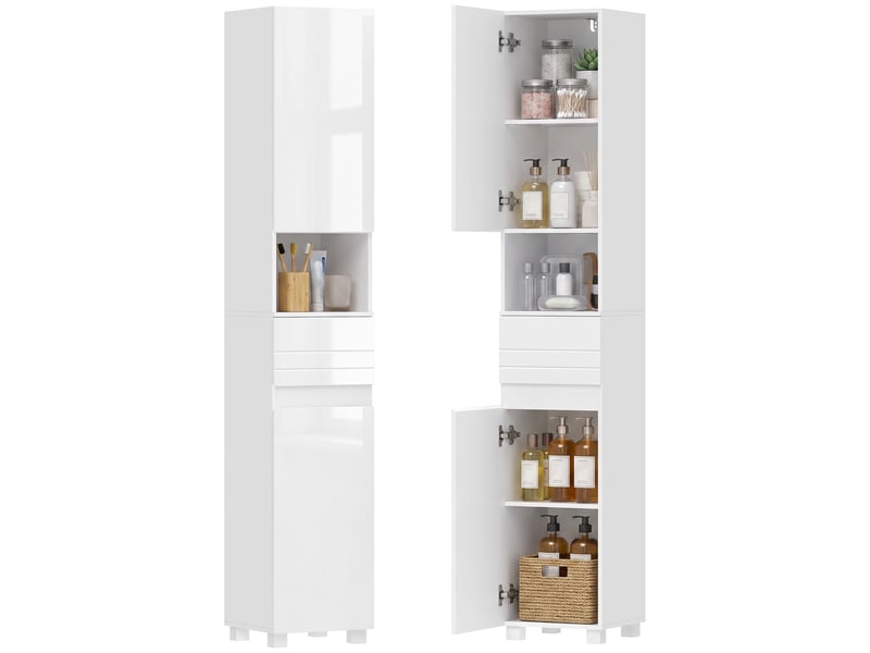 Colonne de salle de bain 2 portes 1 tiroir 1 niche blanc brillant 30 x 30 x 170 cm  - Conforama A