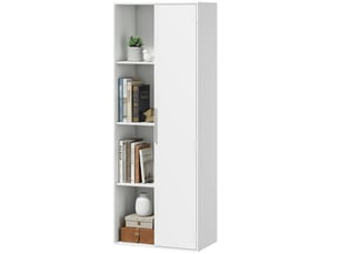 Bibliothèque à 4 niveaux avec étagères réglables, meuble de rangement avec placard et portes pour salon ou bureau, blanc