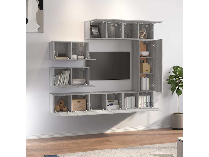  Ensemble de meubles tv - banc tv - meuble de rangement 8 pcs sonoma gris bois d'ingénierie  - Conforama C
