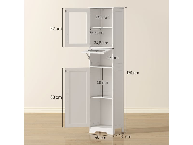 Meuble colonne salle de bain, meuble de rangement avec tiroir, 2 portes et étagère réglable, blanc, 40 x 31 x 170 cm - Conforama C
