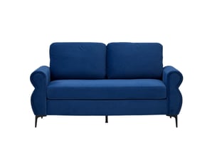 Canapé droit 2 places en tissu bleu 173,5 cm, assise souple et housses amovibles pour petit salon moderne
