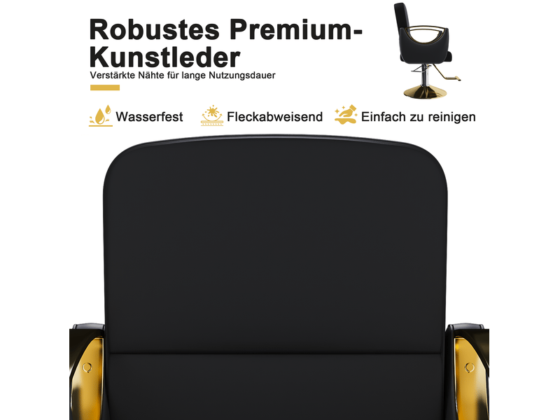  Fauteuil de coiffure hydraulique noir et doré,simili cuir pu et fer, pivotant à 360 degrés  - Conforama D