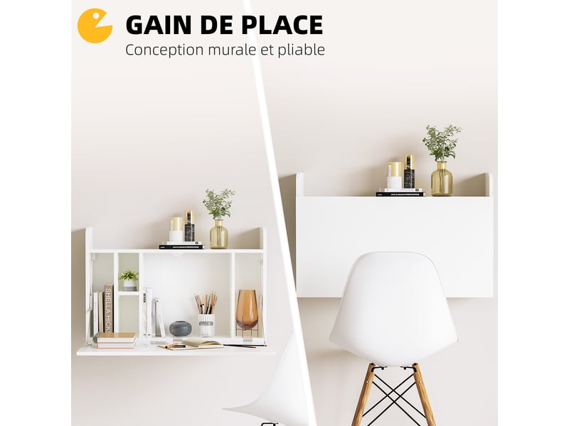  Bureau suspendu table murale table d'ordinateur murale et tablette rabattable 77 x 20 x 51 cm - avec rangements  - Conforama A