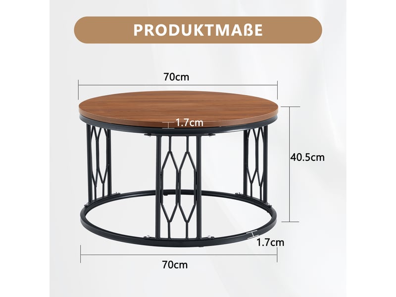  Table basse ronde avec structure ouverte et pied antidérapant pour salon, en mdf et métal, noyer, 70×40,5 cm  - Conforama D