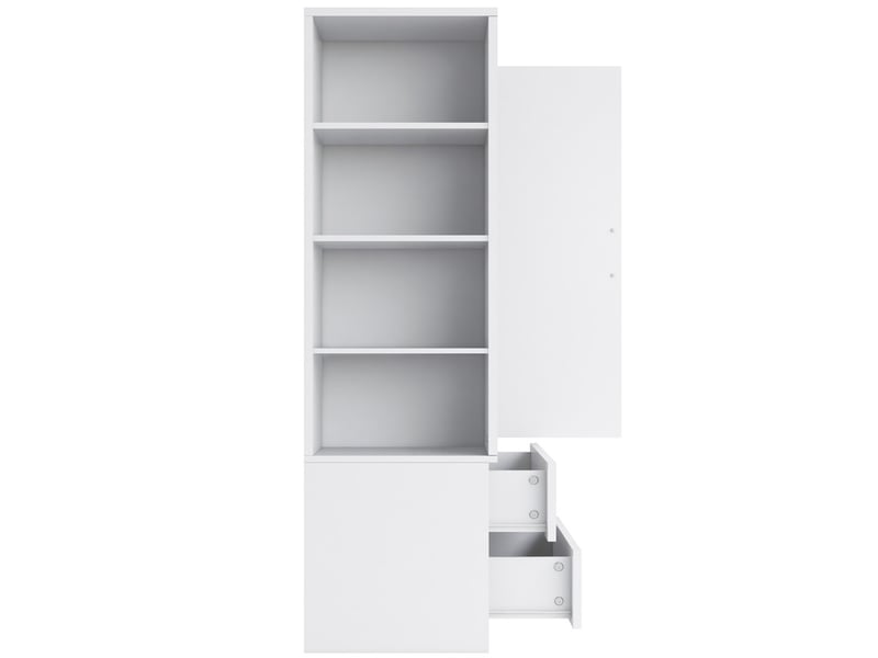 Armoire multifonction avec penderie, grand tiroir 2 niveaux, étagères ouvertes, 1 porte, 70x50x175cm, blanc - Conforama E
