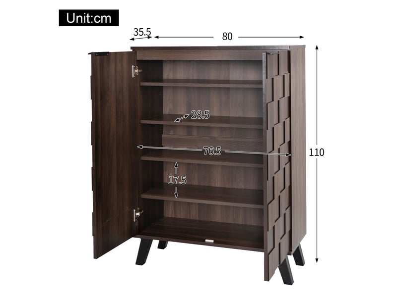  Meuble à chaussures 80x35,5x110 cm avec 4 tablettes réglables, design moderne, panneau de particules, bois  - Conforama C