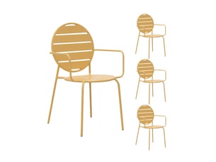 Lot de 4 fauteuils de jardin dossier rond en métal moutarde - baca