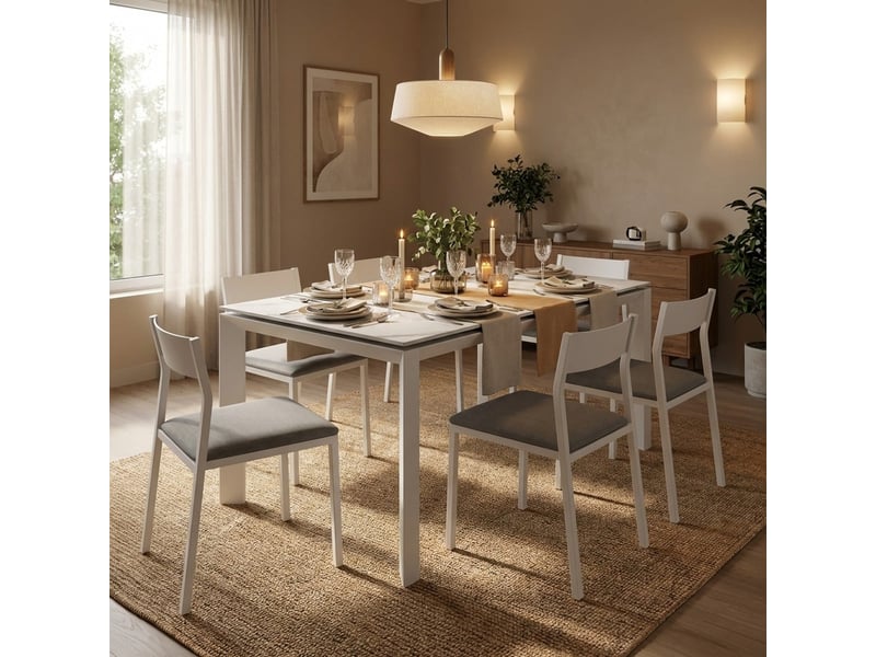  Table de salle à manger extensible en céramique avec pieds en métal linear - blanc  - Conforama B