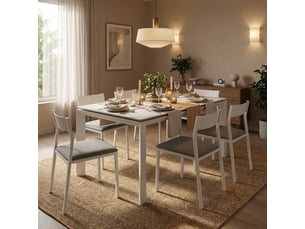 Table de salle à manger extensible en céramique avec pieds en métal linear - blanc