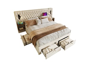 Lit avec rangement 180x200 cm MIVRAY    coloris beige