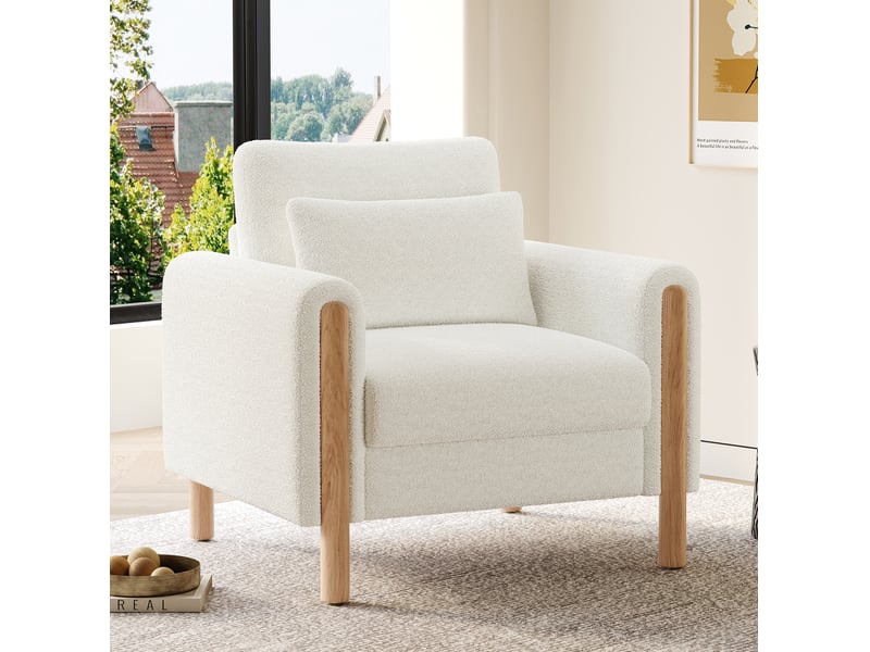 Fauteuil lounge 1 place en tissu bouclette blanc, coussin amovible et assise épaisse pour votre intérieur - Conforama B