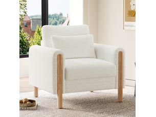 Fauteuil lounge 1 place en tissu bouclette blanc, coussin amovible et assise épaisse pour votre intérieur