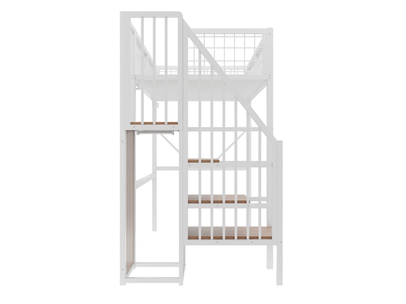 Lit mezzanine 90x200 cm blanc en métal avec échelle, rangement, led et barrières - Conforama D