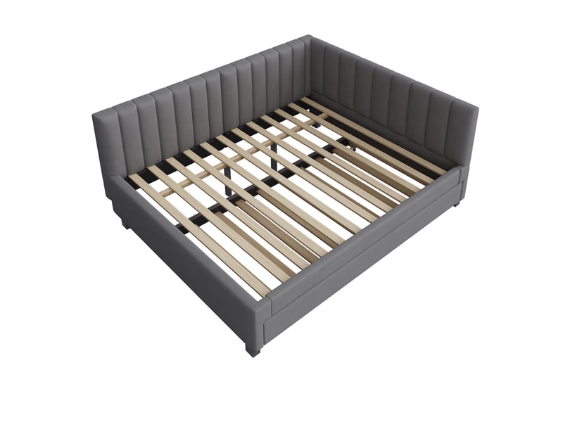  Lit de jour 140x200 avec lit gigogne 90x190- canapé-lit extensible - tissu velours gris - sommier à lattes CYQ-LDU00301AAE - Conforama R