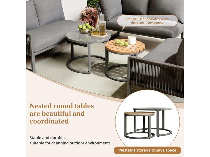 Salon de jardin d'angle 7 places gris avec coussins confortables et table - ensemble extérieur - Conforama D