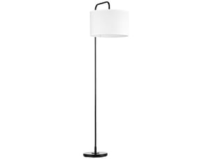 Lampadaire avec interrupteur au pied, abat-jour en tissu, acier, blanc