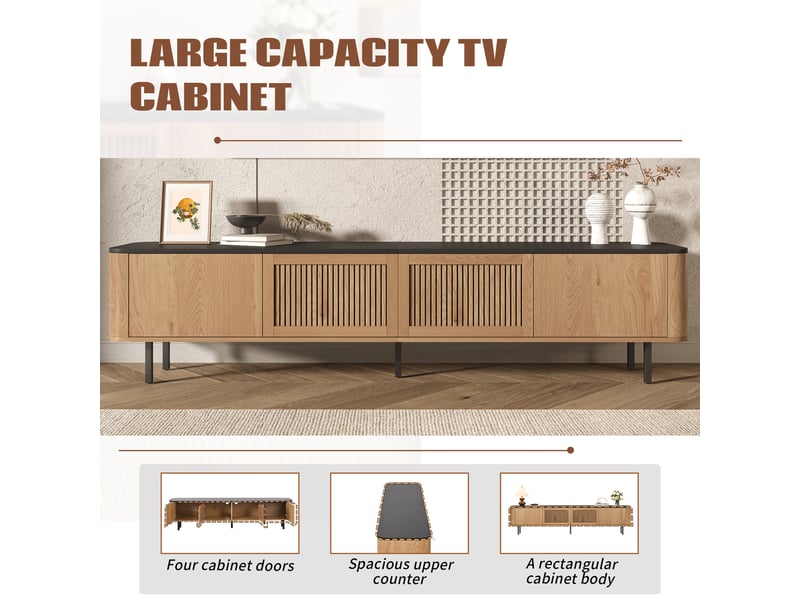 Meuble tv 190 cm avec portes grillagées et rangement chêne et noir - Conforama W