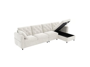 Canapé d'angle panoramique fixe <strong></strong> <strong></strong> 1 place Velours beige avec coffre de rangement