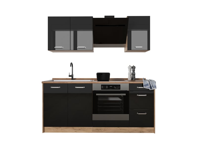 Vicco cuisine, noir haute brillancechêne doré, 180cm plan de travail anthracite - Conforama E