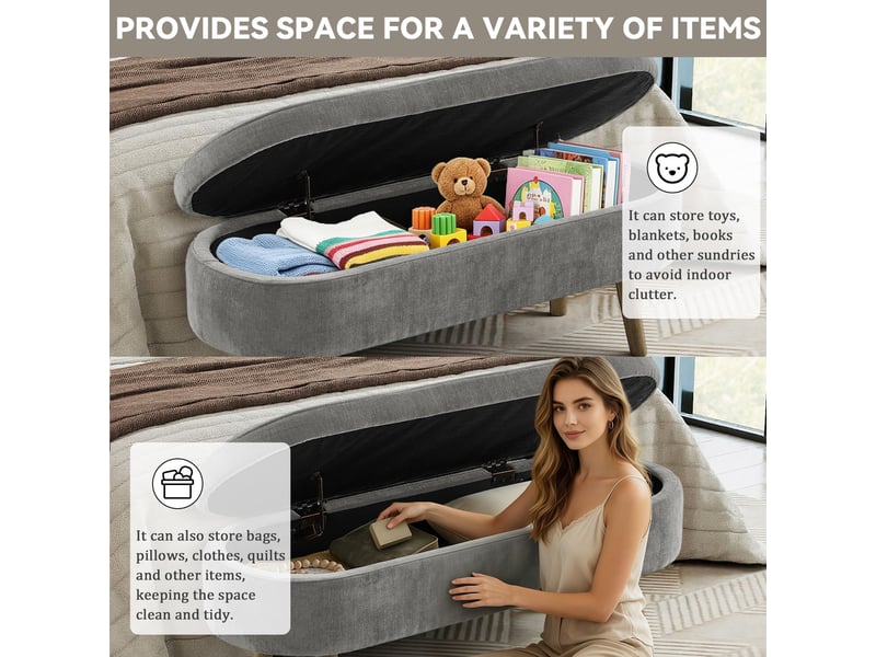  Banc coffre avec rangement 20 l en tissu chenille gris foncé 110x40x42 cm W3358P451516 - Conforama D