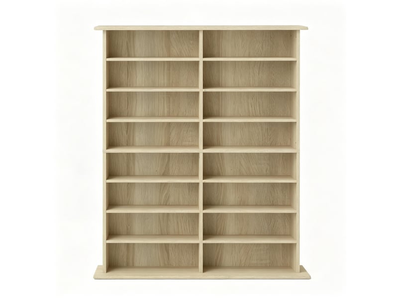  Meuble de rangement cd dvd blu-ray 106,5x24x126,3 cm 16 compartiments et 12 tablettes réglables panneau de particules bois naturel  - Conforama A