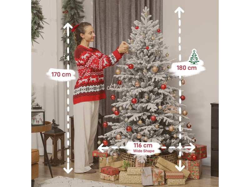  Sapin de noël artificiel floqué de neige 180 cm, arbre de noël avec 1815 branche, support en métal pliable, vert  - Conforama C