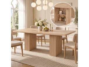 Table à manger extensible 150-190x90x75cm pour 6 à 8 personnes, avec rangement et plateau épais, style scandinave, effet chêne