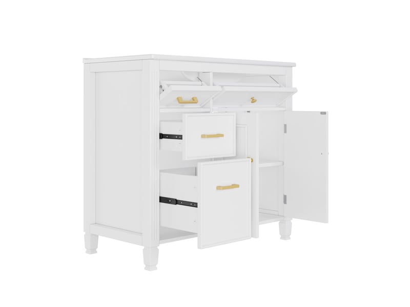  Meuble sous-vasque avec vasque céramique 4 tiroirs mdf blanc 91 x 46.5 x 87 cm  - Conforama B